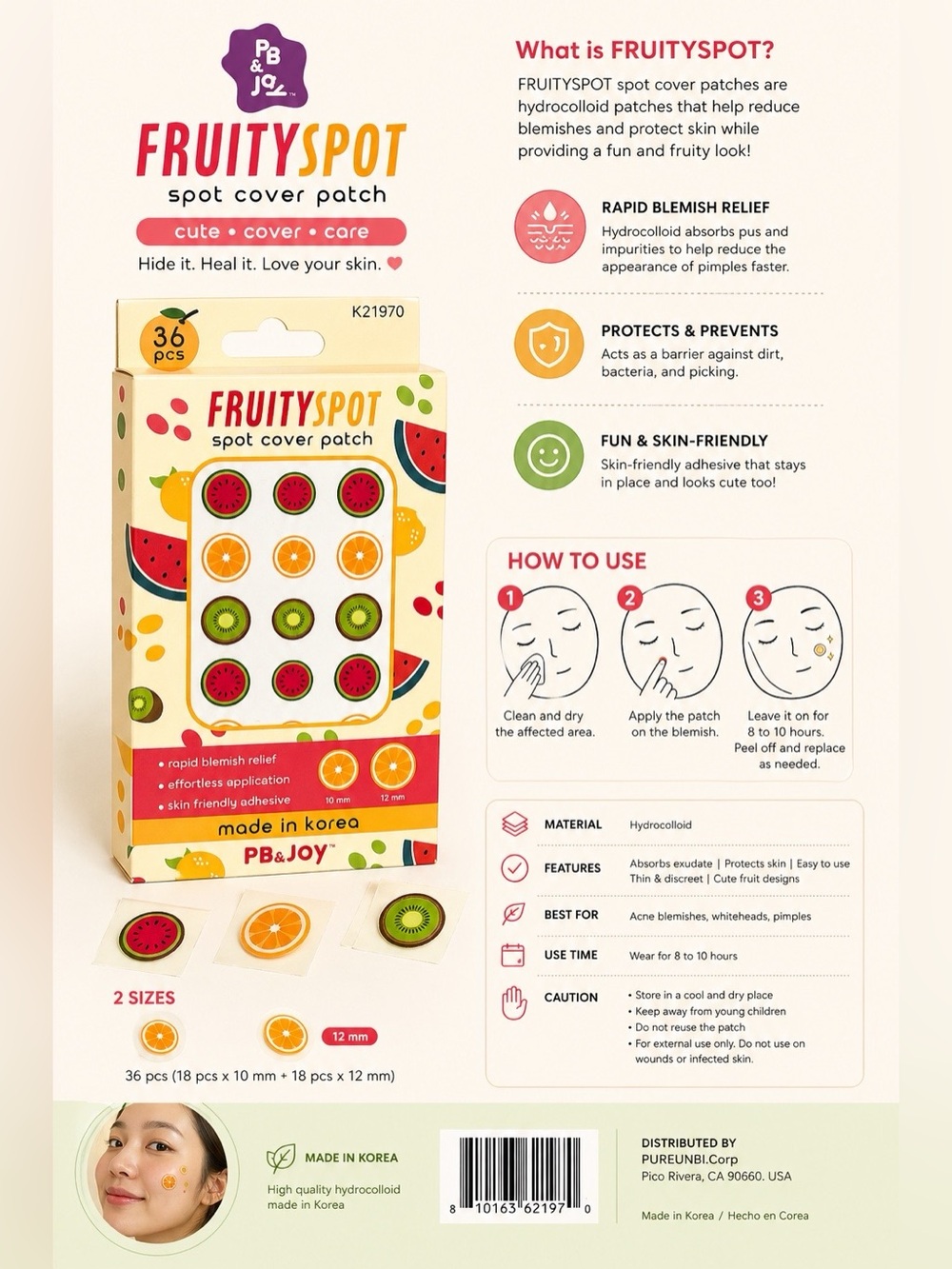 🍉 FRUITYSPOT Acne Patch – 36 pcs (Fruit Design) – Made in Korea 🍊